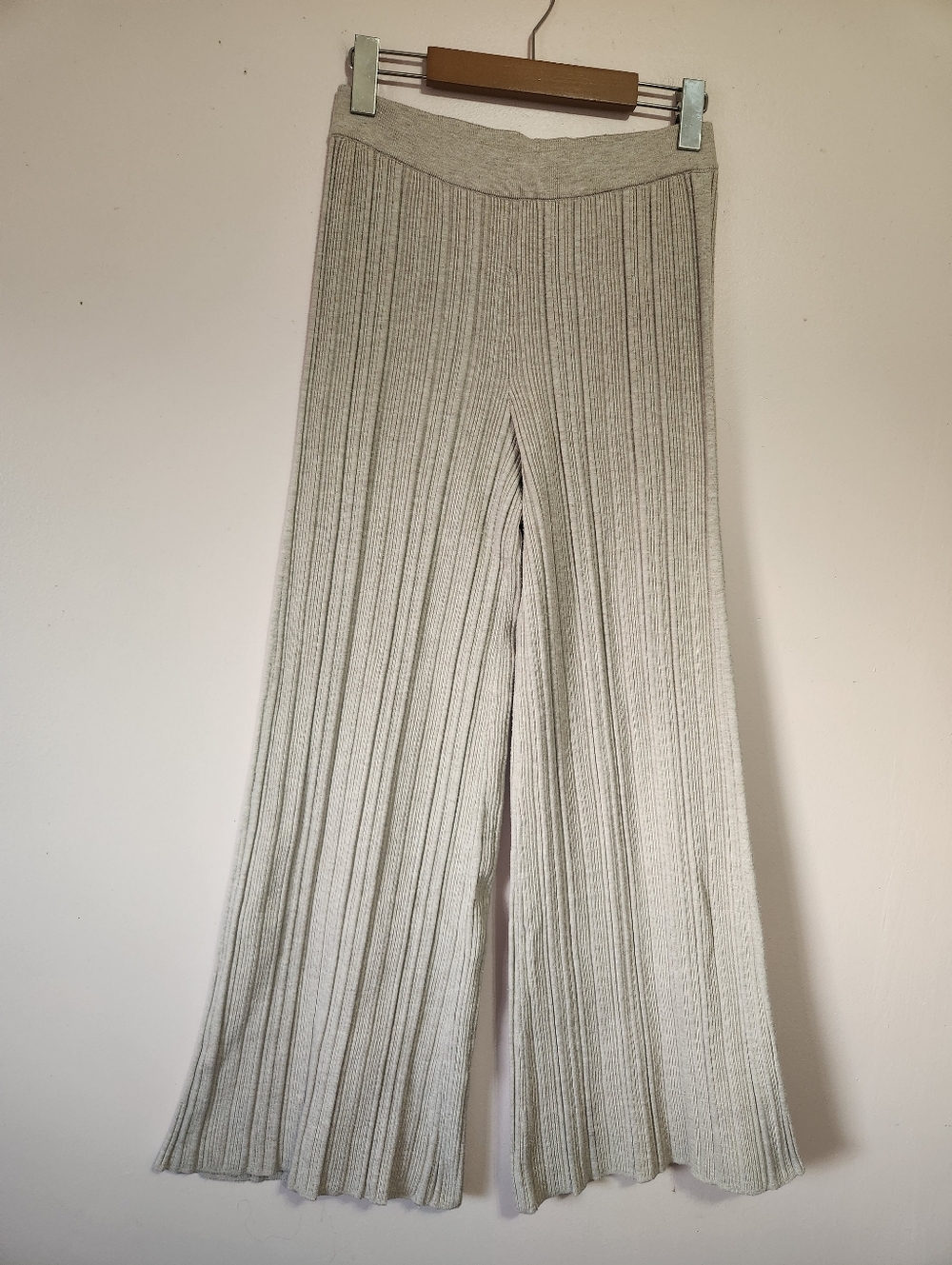 Aerie Cozy Up Cord Ribbed Sweater Wide Leg Pants Oatmeal Beige Size S EUC
